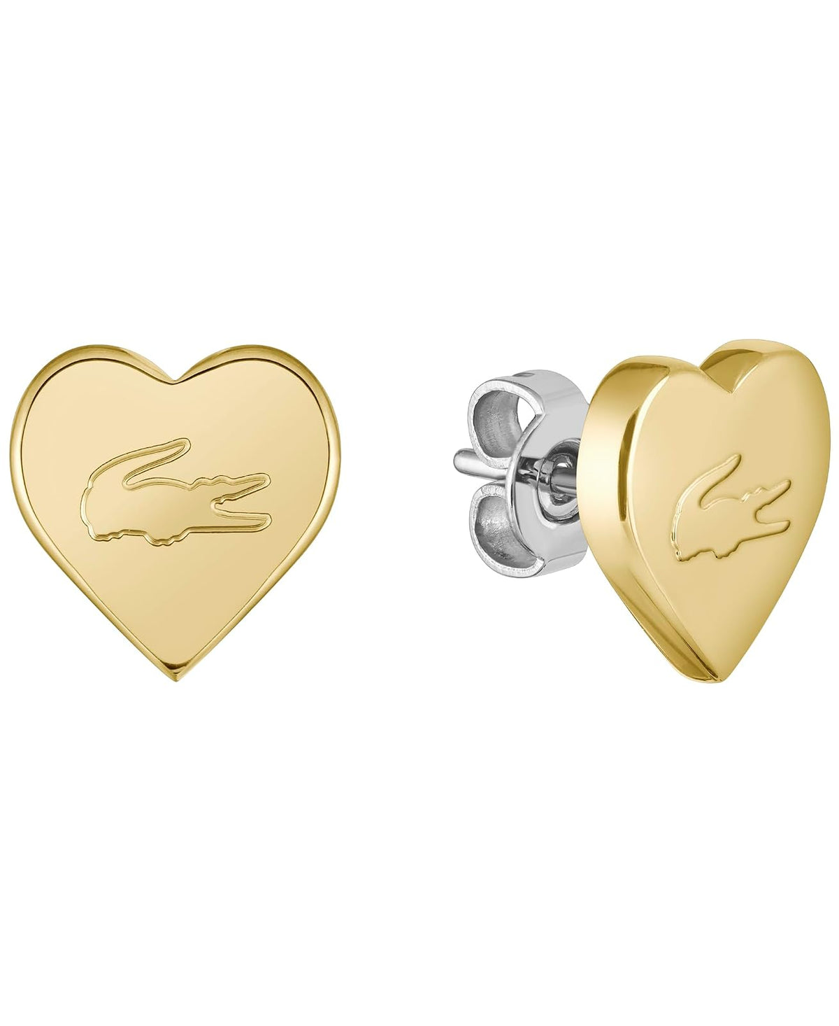 Lacoste Love My Croc - arete de tuerca para mujer, joyería de acero inoxidable, colección romántica, diseño en forma de corazón, accesorio, regalo para ella