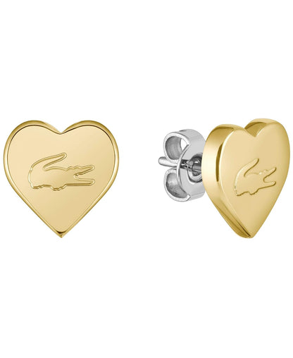Lacoste Love My Croc - arete de tuerca para mujer, joyería de acero inoxidable, colección romántica, diseño en forma de corazón, accesorio, regalo para ella