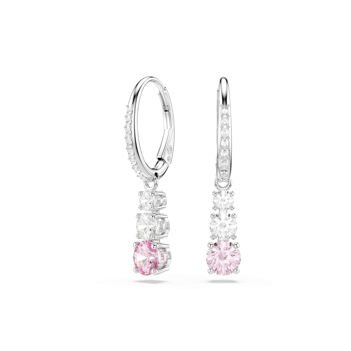 Swarovski Aretes Stilla Attract, Talla redonda, Rosas, Baño de rodio