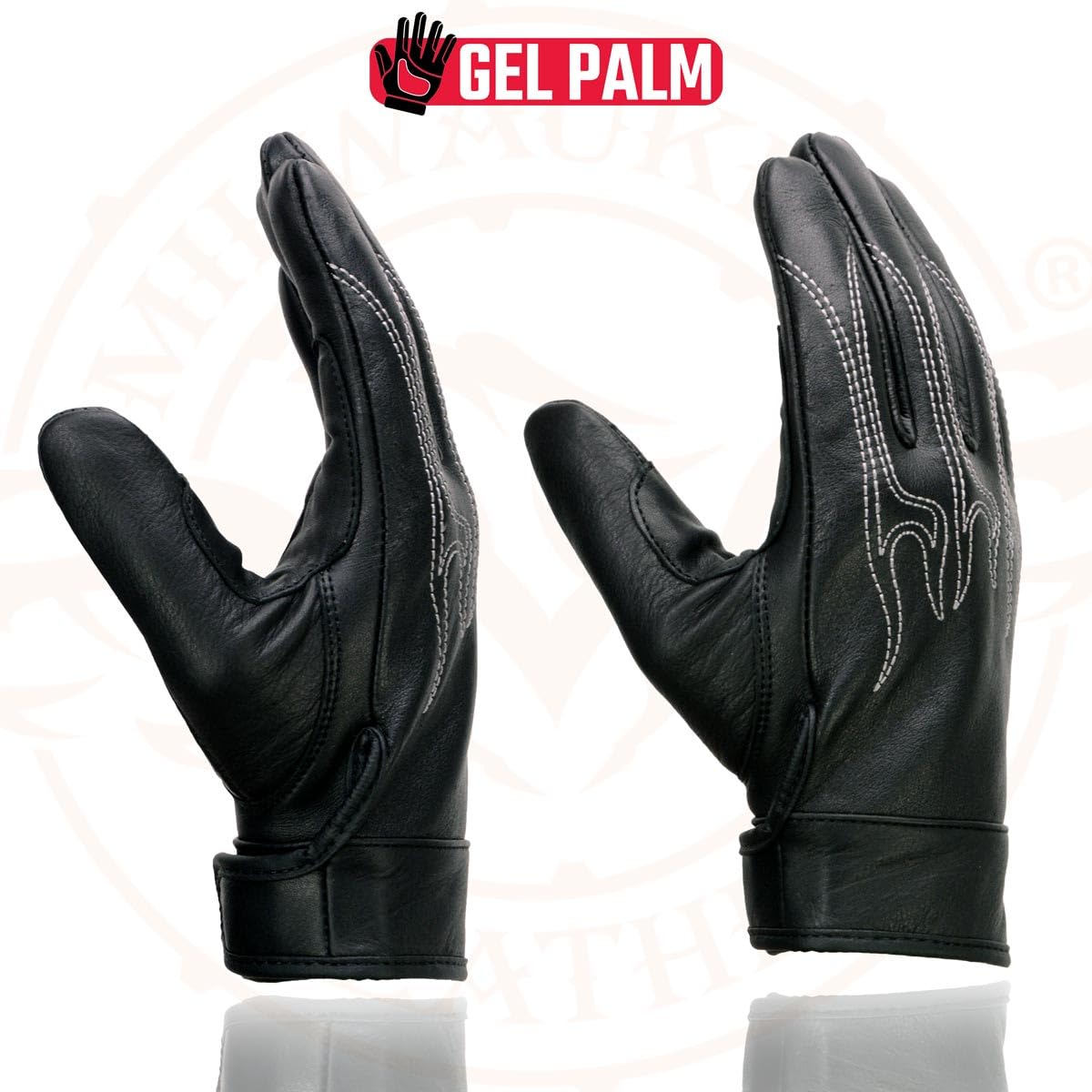 Milwaukee Leather SH820 - Guantes de mano de cruising de piel negra con palma de gel para hombre, talla M