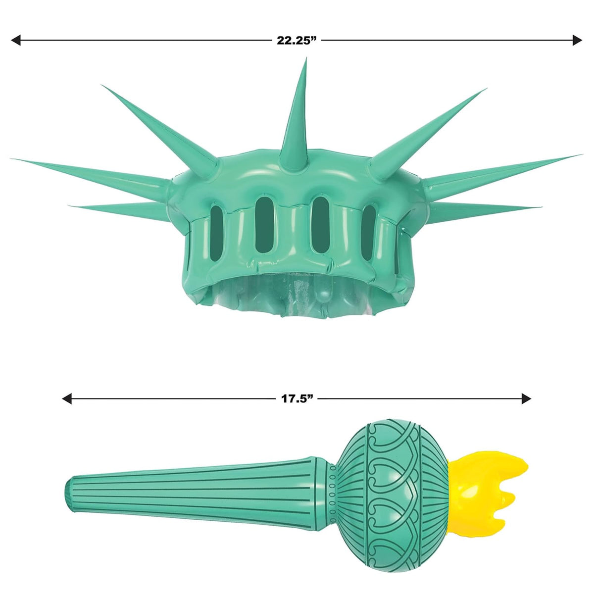 Beistle - Corona y antorcha inflables con estatua de la Libertad, accesorios de fiesta patriótica, traje del 4 de julio para eventos de desfiles, corona, antorcha de 22 ¼ pulgadas, 17 ½ pulgadas