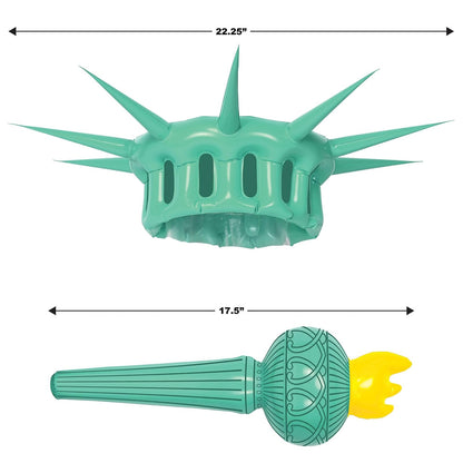 Beistle - Corona y antorcha inflables con estatua de la Libertad, accesorios de fiesta patriótica, traje del 4 de julio para eventos de desfiles, corona, antorcha de 22 ¼ pulgadas, 17 ½ pulgadas