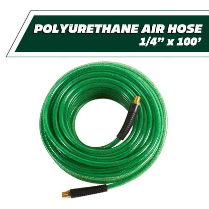 Metabo HPT Manguera de aire | 1/4 pulgadas x 100 pies | Poliuretano de grado profesional | 300 PSI | 19413QPM, verde