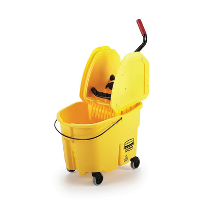 Rubbermaid Commercial Products WaveBrake 35 QT cubeta y escurridor de Prensa descendente en Ruedas, Amarillo, para Limpieza Profesional e Industrial de Suelos de Alta Resistencia