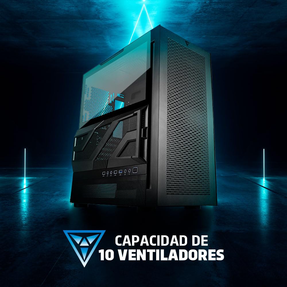 GAME FACTOR Gabinete Gamer ATX Csg800 Full Tower con Vidrio Templado hasta 10 Ventiladores USB 3.0 Panel Magnético Filtros Antipolvo
