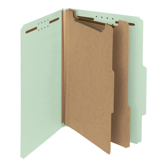 Smead Carpeta de archivos de clasificación 100% reciclada, 2 divisores, expansión de 2 pulgadas, tamaño legal, gris/verde, 10 por caja (19022)