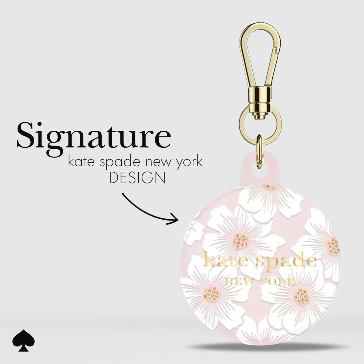 Kate Spade New York Estuche para AirTag con Clip de Anillo Dorado, Hollyhock Cream