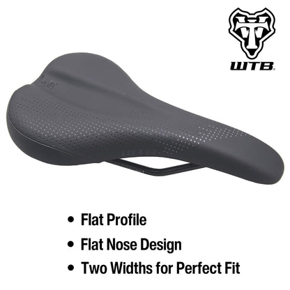 WTB Koda Bike Saddle, Comfortable Mountain Bike Saddle with Comfort Zone Pressure Relief, Gravel, Trail, Enduro, Bikepacking, Flat Nose, Medium or Wide, Titanium, Chromoly, or Stainless Steel Rails