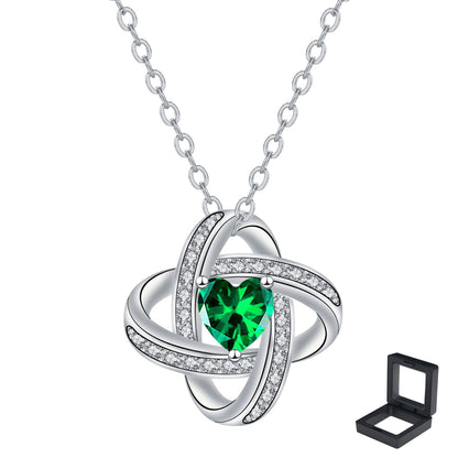 XYPHIELLE Collar de Trébol de la Suerte para Mujer, Dije de Esmeralda y Circonitas, Bañado en Plata 925, Regalo para Novia o Esposa (San Valentín, Cumpleaños, Aniversario)