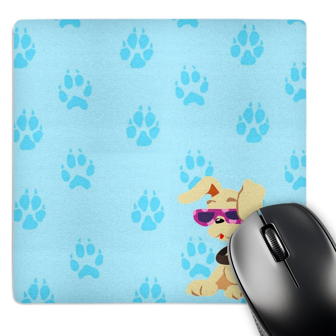 3dRose 8 x 8 x 0.25 Inches Mouse Pad, Cocker Spaniel and Pawprints with Blue Pattern (mp_63070_1)