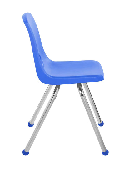 FDP 10382-BL - Silla de escuela apilable de 16 pulgadas, asiento de estudiante con patas de acero chapado en cromo y deslizamientos de bola; para aprendizaje en casa o aula, color azul (paquete de 4