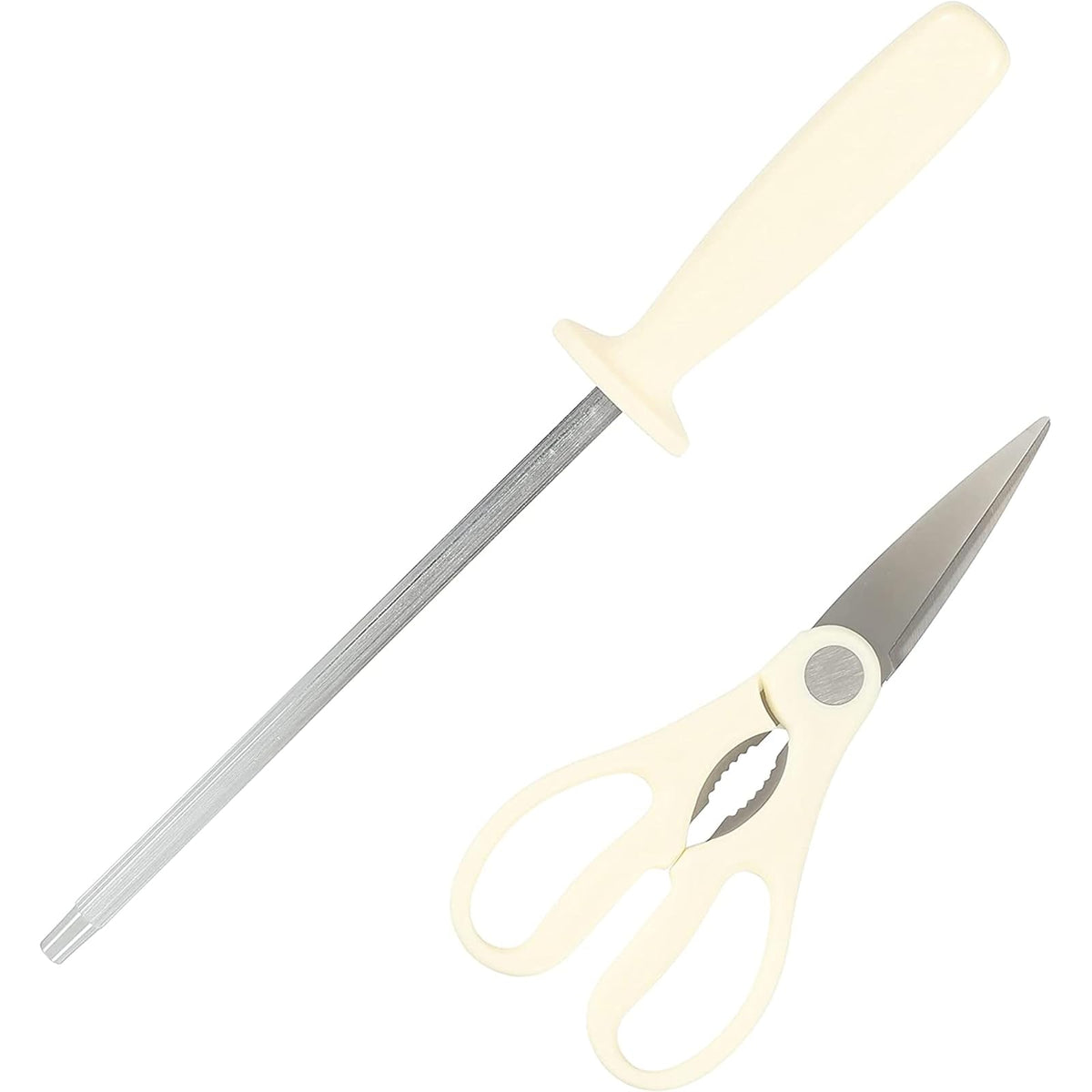Oster Evansville 14 Piece Cutlery Knife Block Set, Stainless Steel w/Linen White Handles