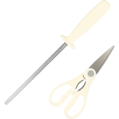 Oster Evansville 14 Piece Cutlery Knife Block Set, Stainless Steel w/Linen White Handles