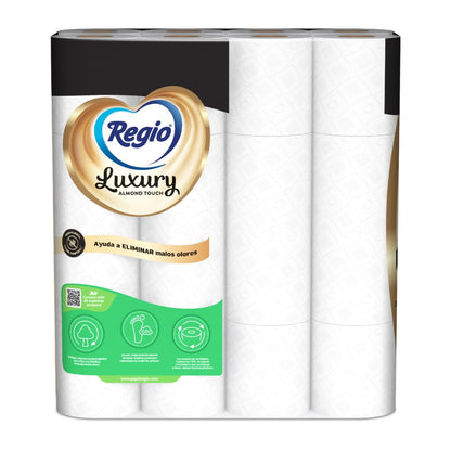 Regio Papel Higiénico Luxury Almond Touch, Ligero Aroma A Almendras Y Hojas Dobles, 32 Rollos