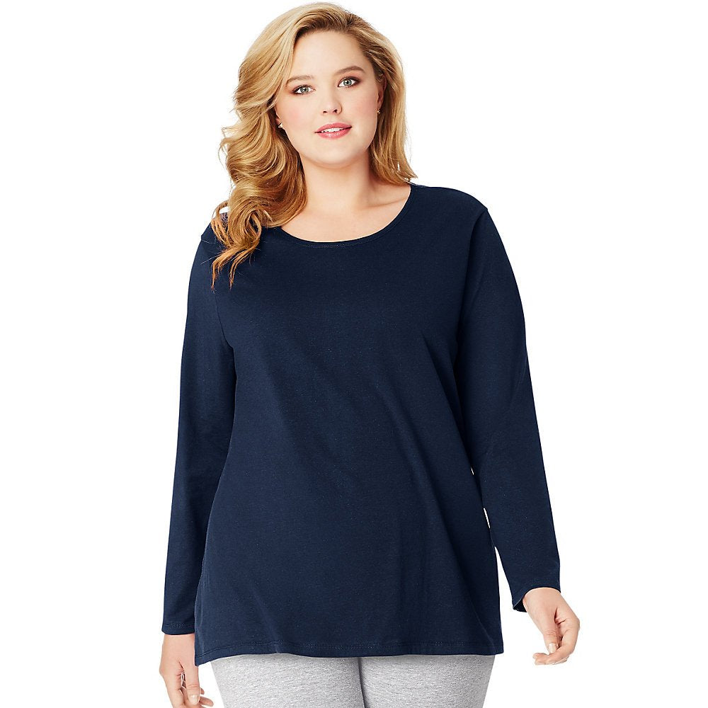 Just My Size Women's T-Shirt, Plus Size Long Sleeve Cotton tee, JMS Plus Size Scoop-Neck T-Shirt for Women