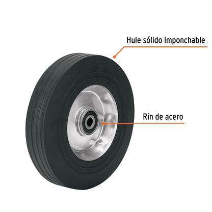Truper LLH-10L Rueda de 10” hule solido eje lateral Truper, color, pack of/paquete de 1