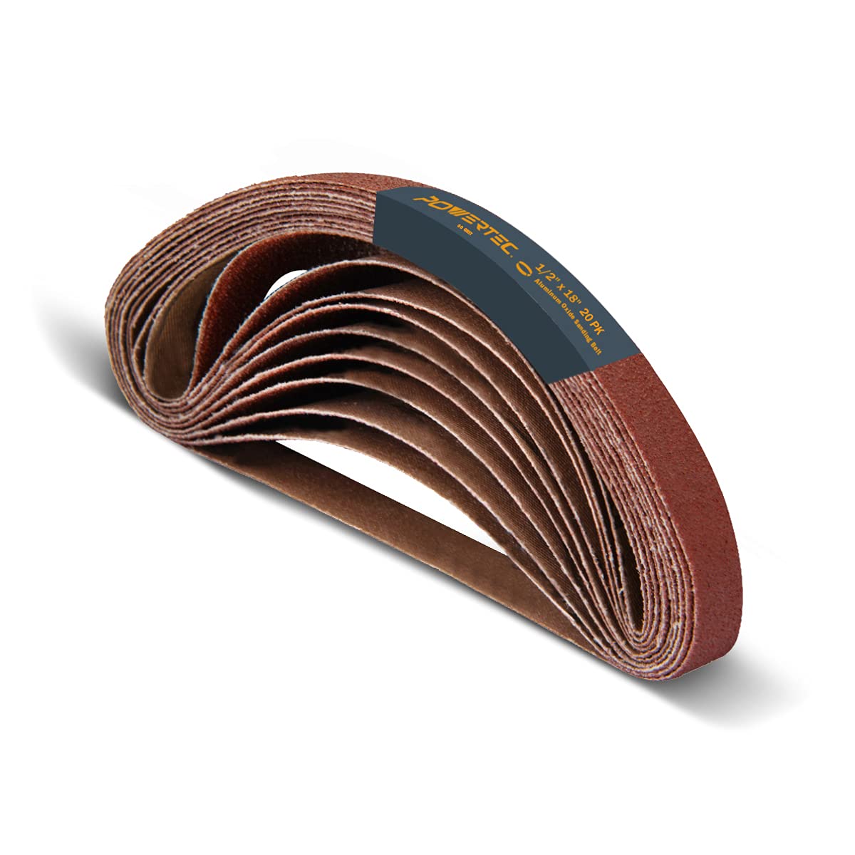 POWERTEC 401806 - Correas de lijado de 1/2 x 18 pulgadas, 20 unidades, lijadora de banda de óxido de aluminio de grano 60 para lijadora de banda de lija de aire, carpintería, afilado de cuchillos - 60 Grit