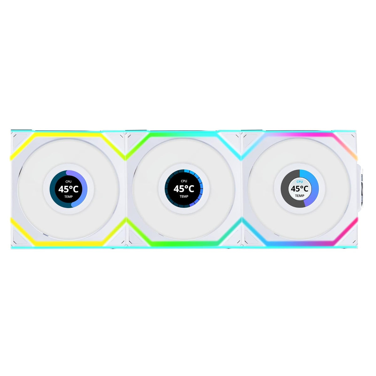 Lian Li Uni Fan SL LCD inalámbrico ARGB Ventilador de 120 mm – Triple Pack – LCD de 1.6 Pulgadas – Señal inalámbrica de 2.4 GHz para RGB y Control de Ventilador, diseño de Cadena Margarita, Driver