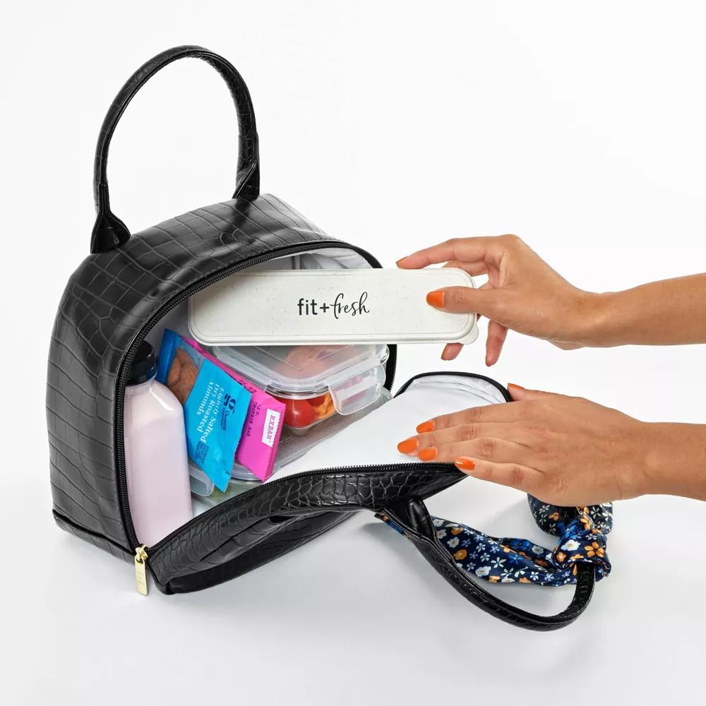 Fit & Fresh Lyon - Bolsa de almuerzo moderna con utensilios de viaje para mujeres, bolsa de almuerzo aislada para el trabajo, a prueba de fugas y resistente a las manchas para mujeres, piel de