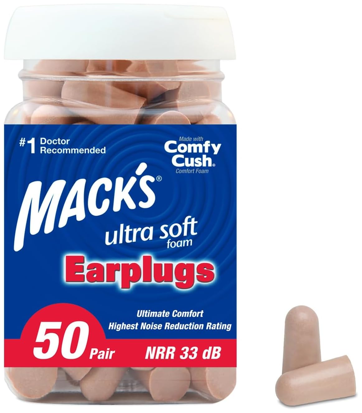 Mack's - Tapones de espuma ultrasuave para el cuidado de los oídos, 50 pares