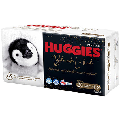 Huggies Black Label Pañales Desechables Premium, Etapa 3 Unisex, Bolsa con 36 piezas, Ideal para bebés de 7 a 10 kg