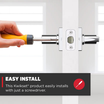 Kwikset Casey - Manija de puerta interior de privacidad con cerradura, palanca de puerta para baño y recámara, cerradura giratoria reversible de cromo pulido sin llave