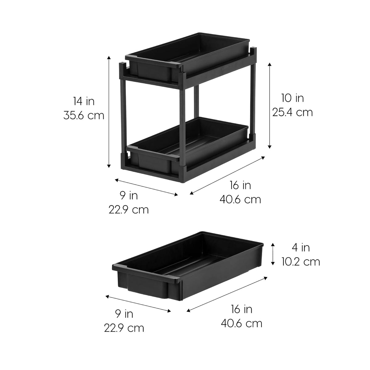 IRIS USA Organizador Bajo el Fregadero, organizador de almacenamiento bajo gabinete, estantes de baño, especiero, cajones extraíbles para el hogar, gabinetes, despensa, encimera, oficina, negro