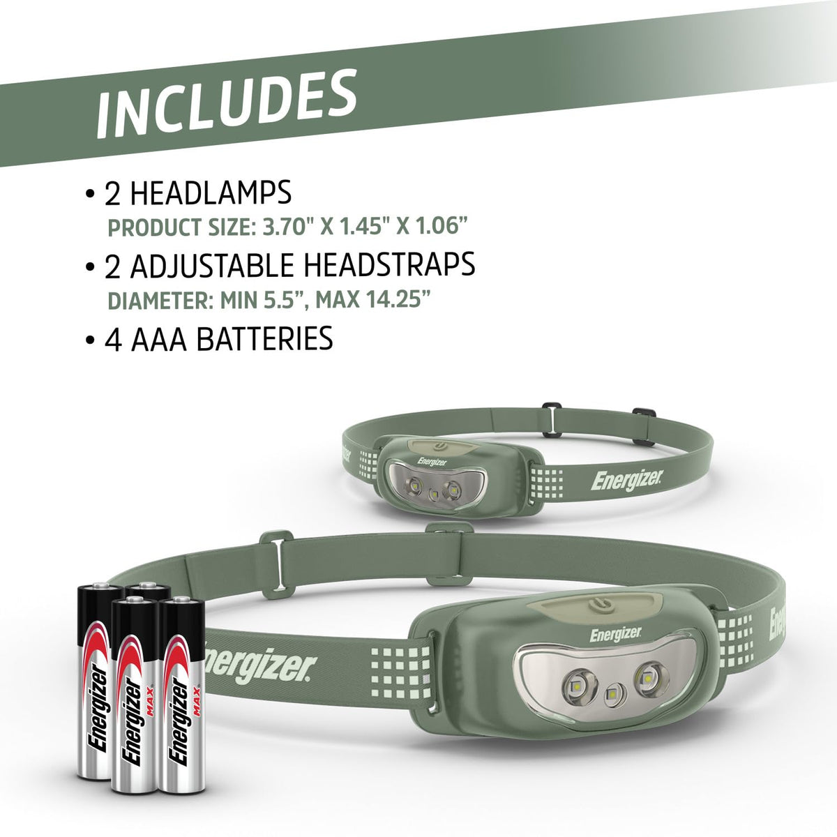 Energizer Universal+ - Faros delanteros LED (2 unidades), IPX4 resistentes al agua, luz de cabeza brillante para exteriores, camping, correr, tormenta, luz LED de supervivencia para emergencias