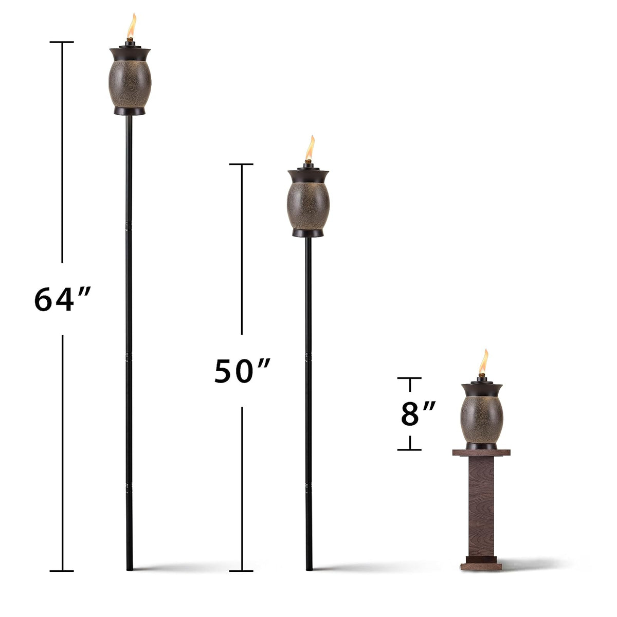 TIKI - Antorcha de Resina para tarros, diseño 4 en 1, 64 Pulgadas, Resistente a la Intemperie para Patio, jardín y césped, Color de Piedra, Incluye Mecha y Descanso de Larga duración, decoración de