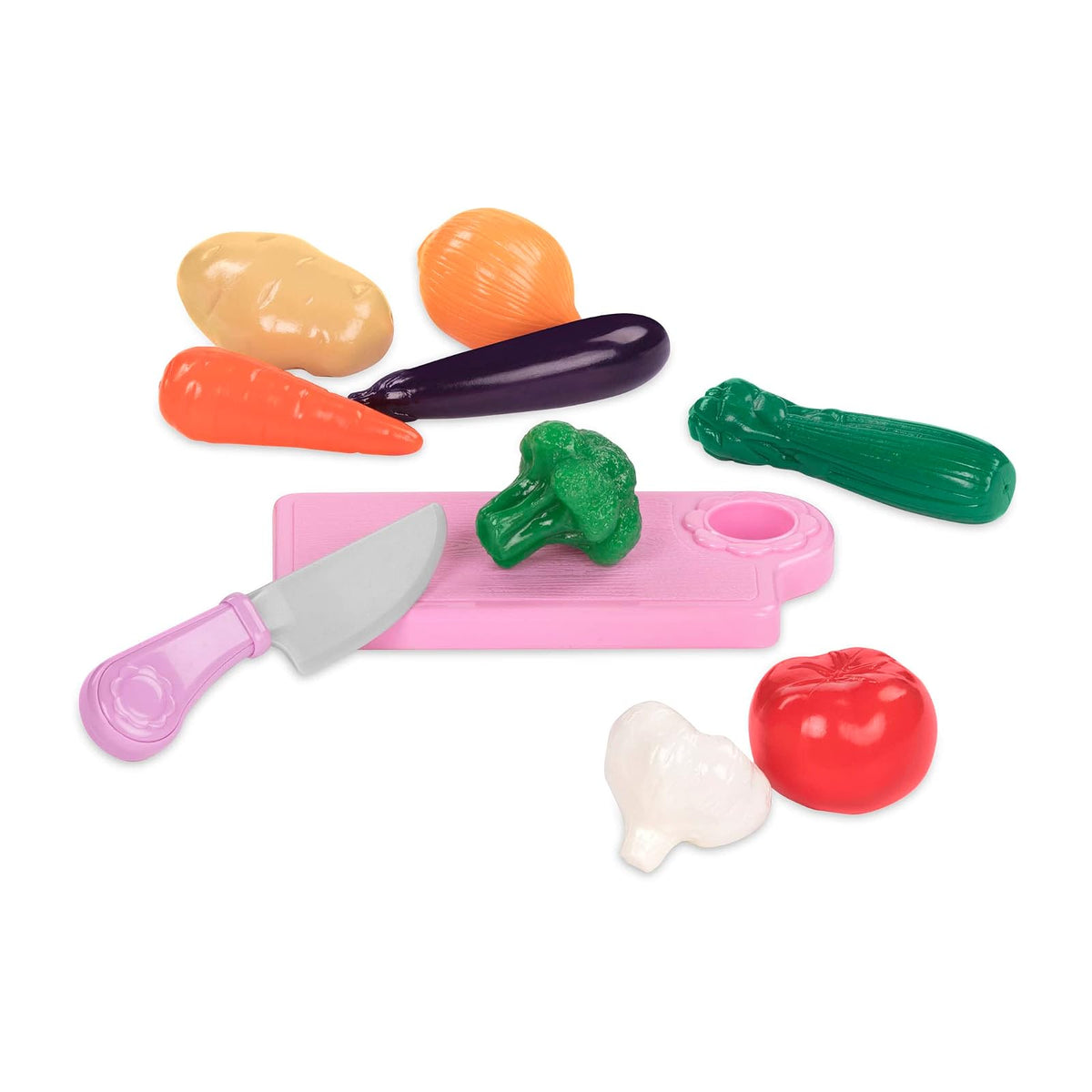 Play Circle Battat despensa de Juguete en Cubo con Alimentos y Accesorios | Despensa surtida con Set de 79, frutas, verduras, alimentos en caja, tabla, cuchillo y cubo con tapa y asa, 3 años y +