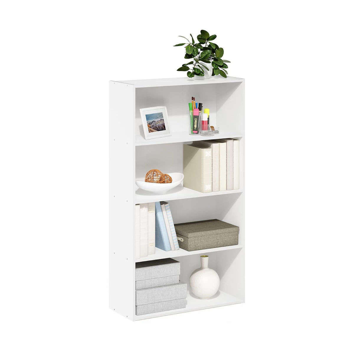 Furinno Pasir Estantería de 4 Niveles, Color Blanco