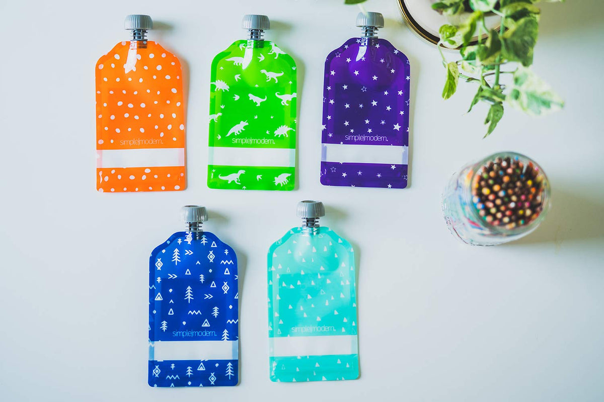 Simple Modern Bolsitas de Comida para Bebés | Paquete de 10 Bolsa Reutilizable Plastico Libre de BPA | Joey Colección | 148ml | Assortment 1