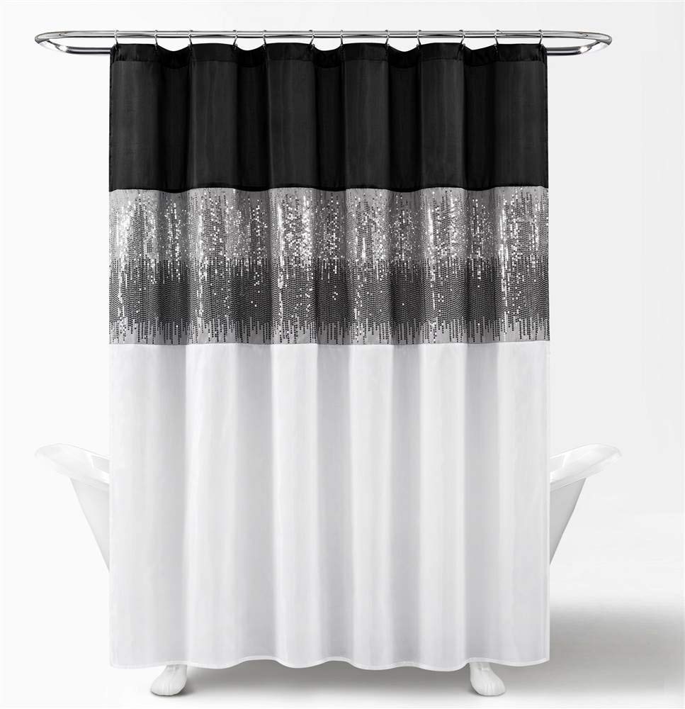 Lush Decor Night Sky - Cortina de Ducha, 72 x 72 Pulgadas, Gris y Morado - 182.9An x 182.9Al cm (1 Paneles) - Blanco y negro