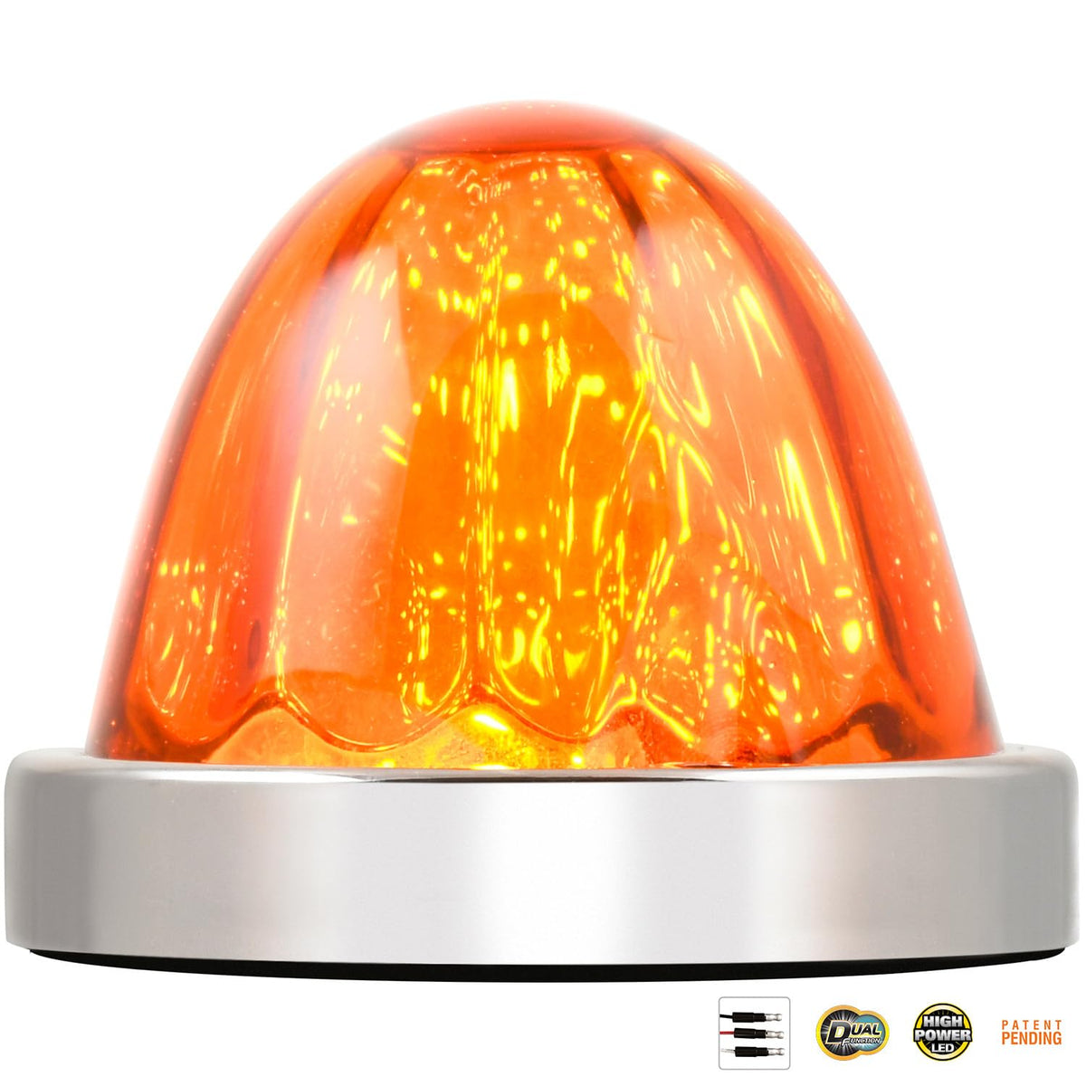GG Grand General 81861 Kit de Vidrio de sandía ámbar Oscuro con Base ámbar de 18 LED y Bisel de Acero Inoxidable