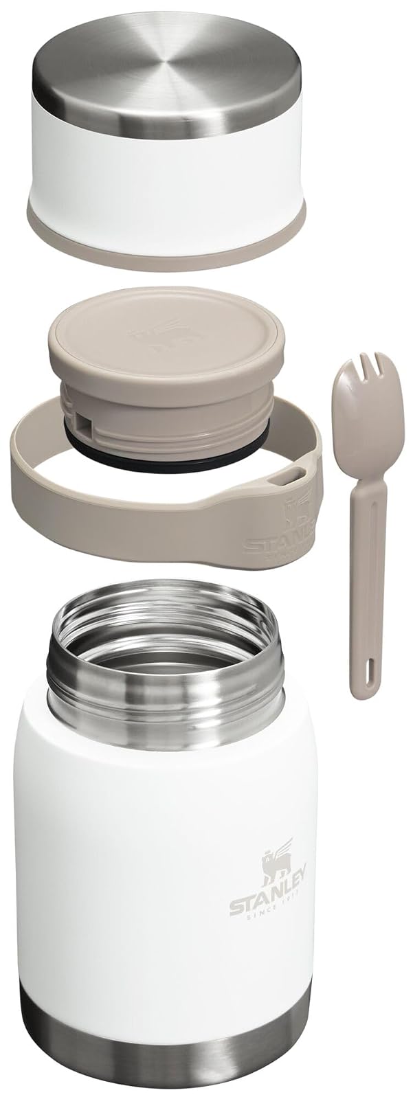 STANLEY Adventure To-Go - Tarro de comida y tenedor de 24 onzas, recipiente de alimentos aislado al aspiradora, tapa de rosca de boca ancha, plegable para viajes, acero inoxidable con tapa a prueba de