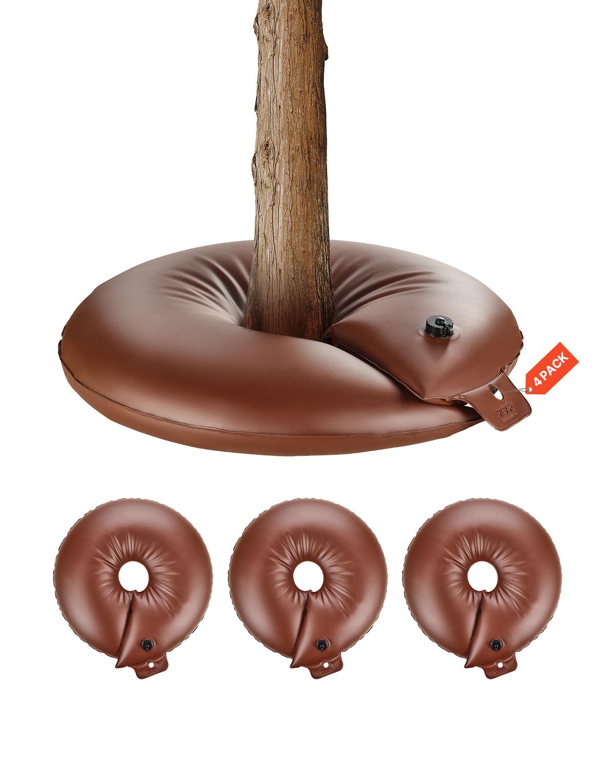 VEVOR 4 PCS Anillo de Riego para Árboles de Gran Capacidad de 60,6 L y Liberación Lenta de 6 a 9 Horas, Bolsas de Riego de PVC para Plantación Rellenables, para Goteo de Raíces de Árboles y Arbustos