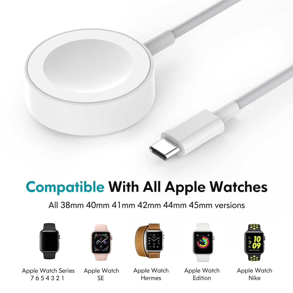 NEVOLA Cable USB-C para Cargador de Apple Watch de 6.6 pies, para iWatch Cargador magnético rápido inalámbrico Compatible con Apple Watch Series 7/6/5/4/3/2/1/SE