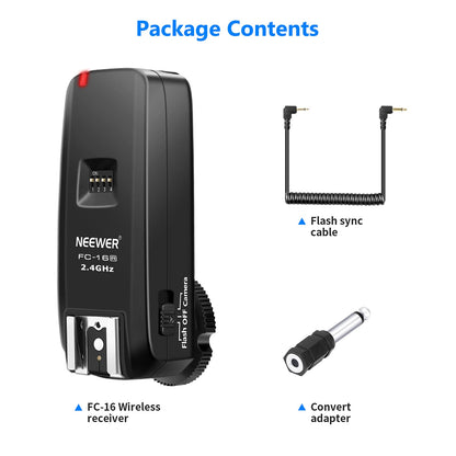Neewer FC-16 Multi-Canal 2.4GHz 3-en-1 Inalámbrico de Zapata Caliente Flash Receptor para Cámara de Canon y Nikon DSLR