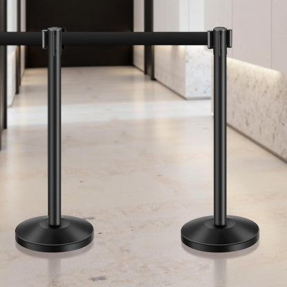 VEVOR 6 PCS Poste de Estaca de Acero al Carbono de 2 m con Base Hueca de Inyección de Arena y 6 Cinturones Retráctiles Negros, Barreras de Control de Multitudes para Teatro, Fiesta, Boda, Negro