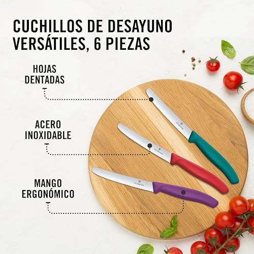Victorinox Juego de Cuchillos para Tomate y Mesa, Swiss Classic, Filo Dentado, Colores Varios