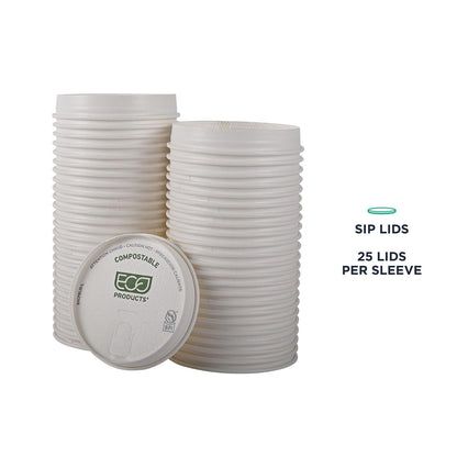 Eco-Products - Tapas de papel compostables para tazas de café, caja de 1000, tapas blancas de rayas verdes, se adapta a tazas calientes de 10 a 20 onzas, forradas con PLA, un material renovable hecho