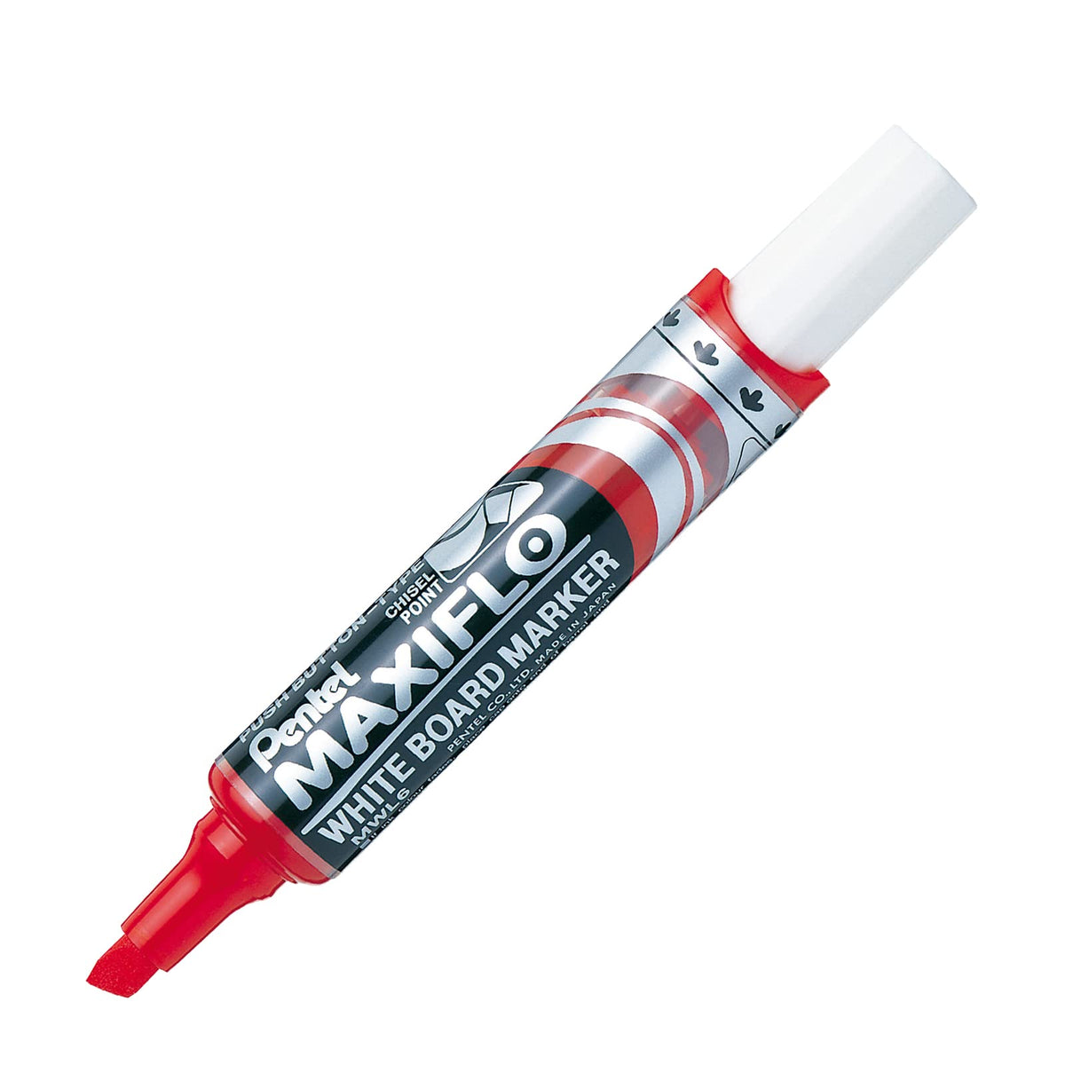 Marcador Pentel MaxiFlo para Pizarrón Blanco Tecnología Tinta Continua Caja con 12 Piezas Color Rojo-MWL6-B
