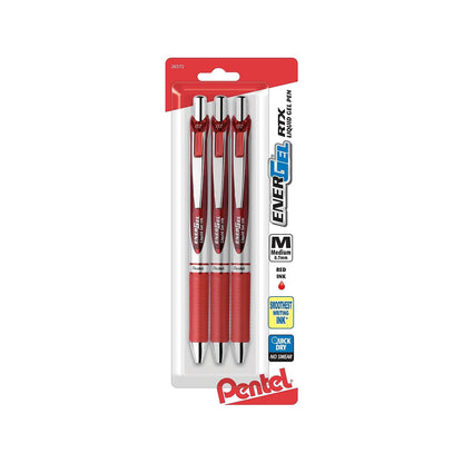 Pentel EnerGel Deluxe RTX Bolígrafo Retráctil de Tinta Gel Líquido, Punta de Metal - 0.7 mm - Rojo - - 3 Unidad (Paquete de 1)