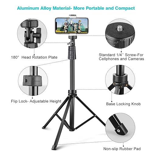 UBeesize Soporte de Trípode para Teléfono de 67'' y Selfie Stick Todo en Uno - Profesional Con Control Remoto Inalámbrico y Soporte Móvil