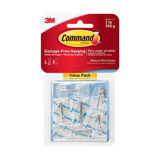 COMMAND 3M Gancho Adhesivo Removible de Metal Mini Transparente 20 piezas | Soporta hasta 225 gr, Organiza interiores sin dañar superficies, No requiere herramientas, Fácil de instalar, Fijación segura