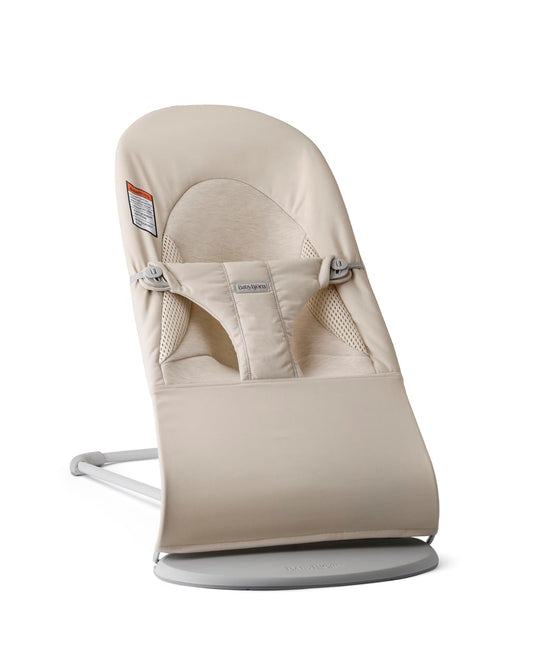 BabyBjörn Bouncer Balance Soft, Light Beige, Woven/Jersey, Tri-Fabric | 2-in-1 Adjustable Baby Bouncer Seat and Toddler Chair, Newborn to Toddler (8-29 lbs), 4 positions, Lightweight & Portable