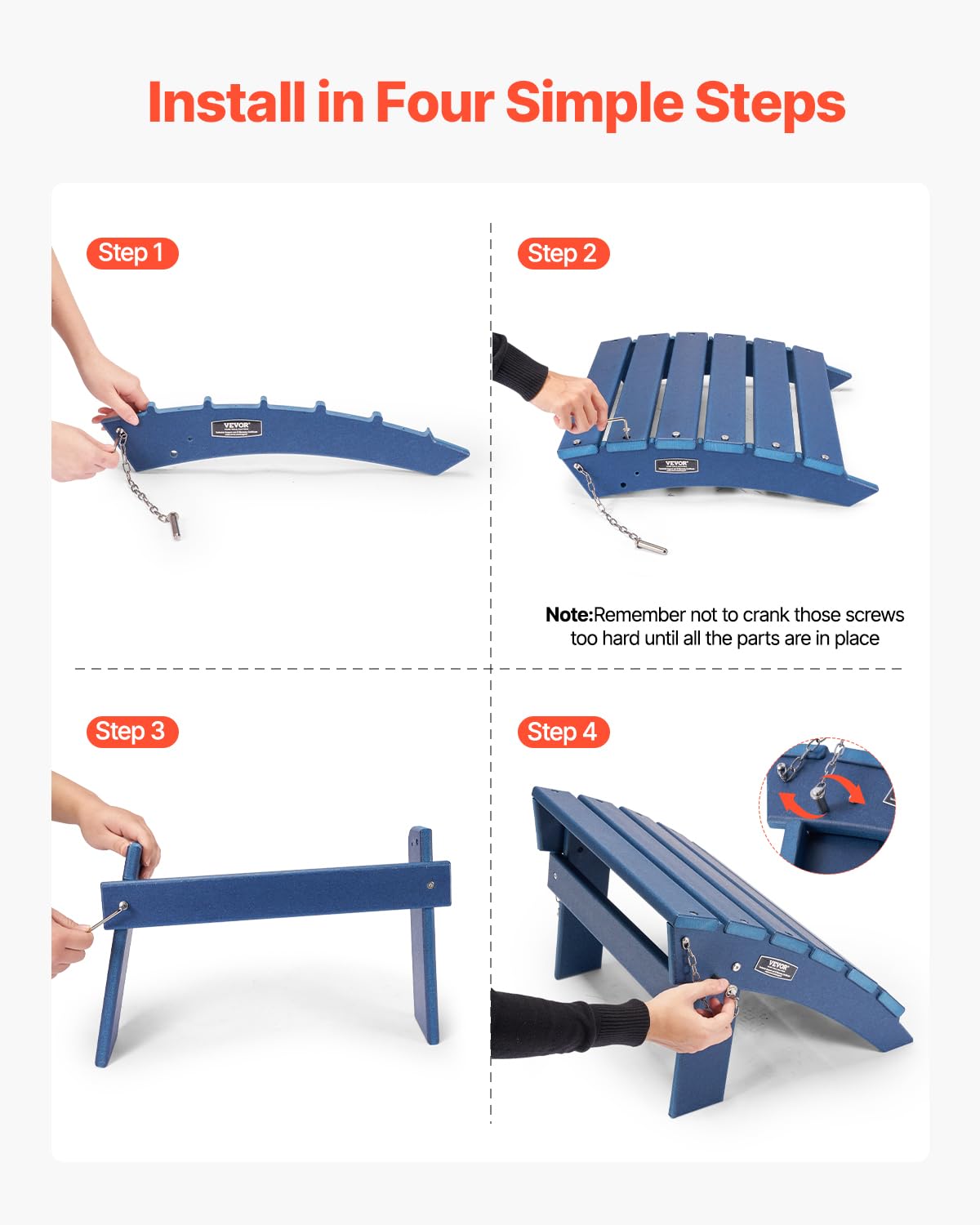 VEVOR Adirondack otomano, 15.7 pulgadas de largo x 18.9 pulgadas de ancho x 13 pulgadas de alto, otomana Adirondack plegable, resistente a la intemperie para silla Adirondack, ampliamente utilizado