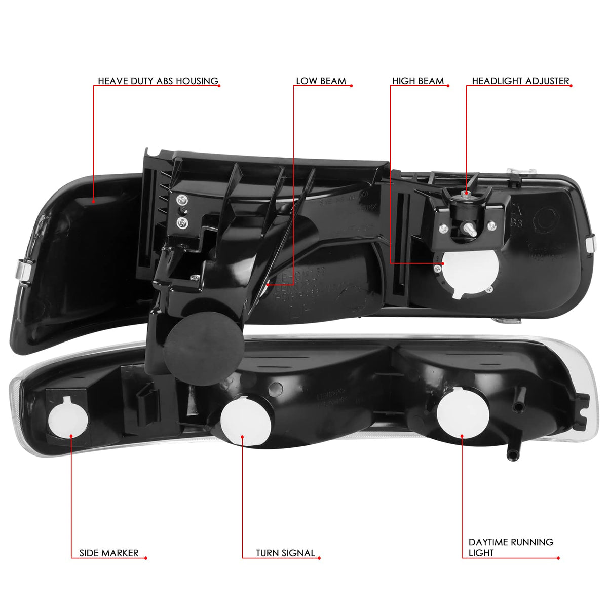 DNA Motoring HL-OH-CS99-4P-BK-AB Faros Delanteros Negros Ámbar para Silverado y Suburban
