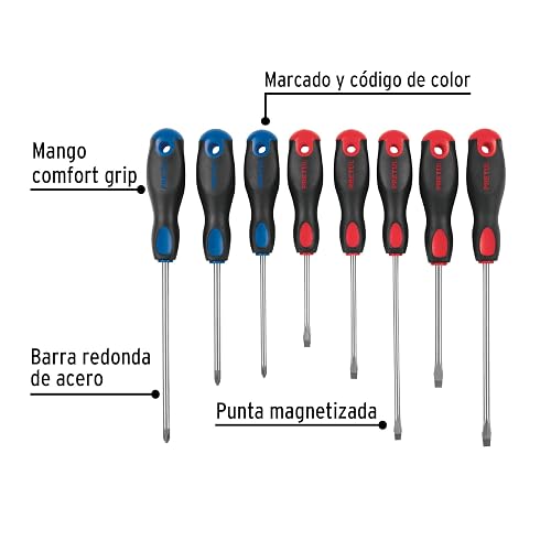 Pretul JD-8BP, Juego de 8 desarmadores, mango Comfort Grip