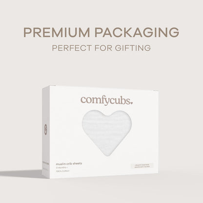 Comfy Cubs Sábana de Algodón Muselina Cuna – Suave y Transpirable – Se Ajusta a Colchones de Cuna y Cama Infantil – Elástico Seguro y Ajuste Perfecto – para Niños y Niñas – Blanco